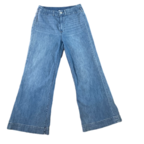 PAIGE Denim - Paige wide leg flare jeans sutton curved waistband light wash size 30 petite